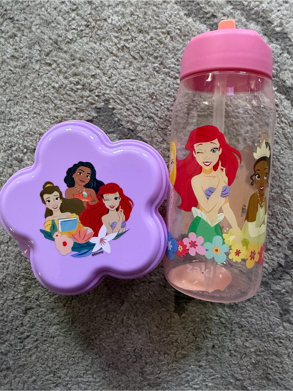 Zak! Disney Kids Snack Box & Straw Bottle Set - Pink & Lavender